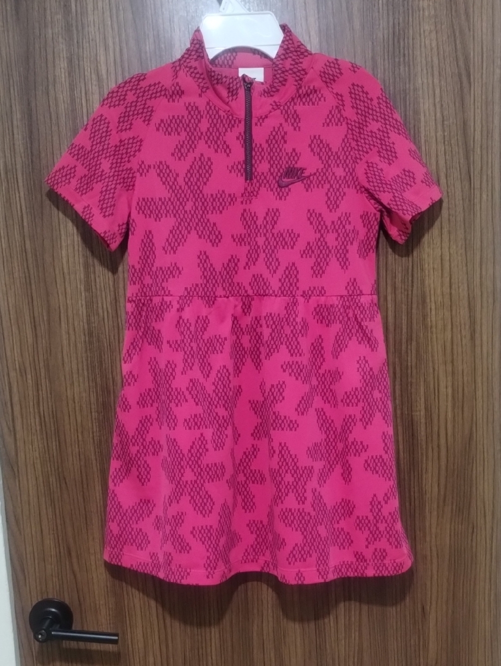Nike Girls' Hot Pink Patterned Short-Sleeve Zip Dress
